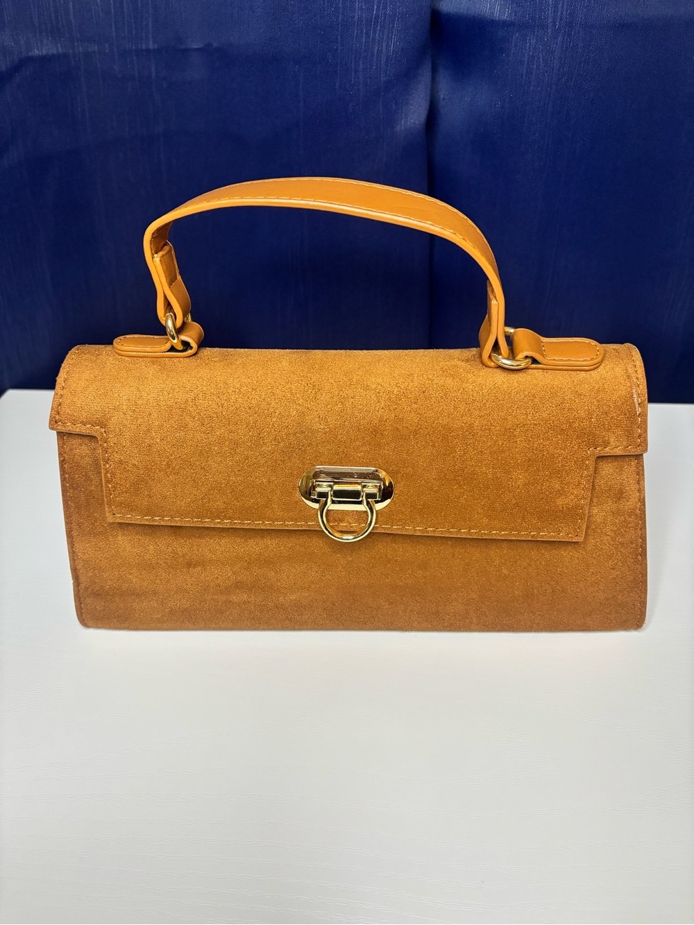 Fashion Nova Suede Top-Handle Satchel in Cognac - Picture 3 of 8